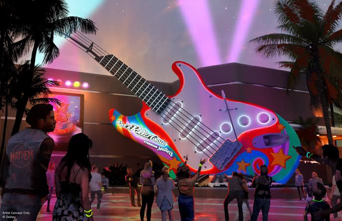 New concept art of the rethemed giant electric guitar at Rock 'n' Roller Coaster