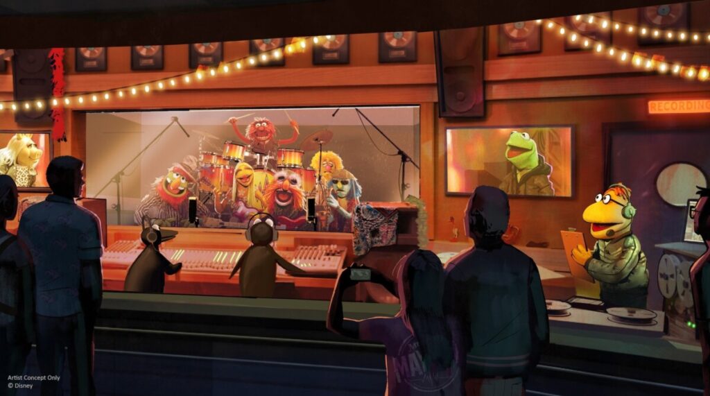 Concept art for the new Muppets pre-show on Rock'N'Roller Coaster