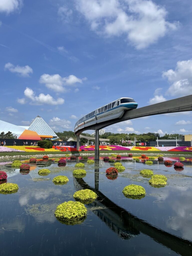 EPCOT flower mosaic gardens and garden pond