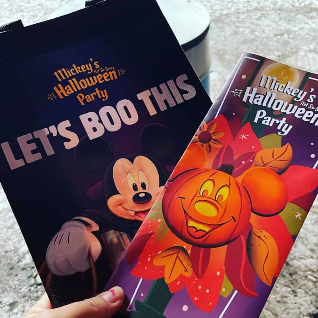 Treat bag and event guide for Mickey's not so scary Halloween party