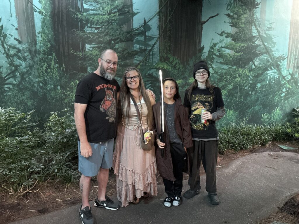 Family pic in the line queue for Star Tours