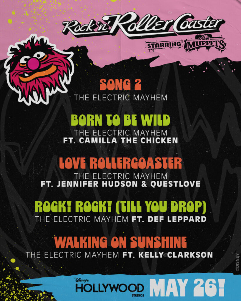 Rock 'n' Roller Coaster Starring the Muppets set list, open May 26th, Passholder Previews next week