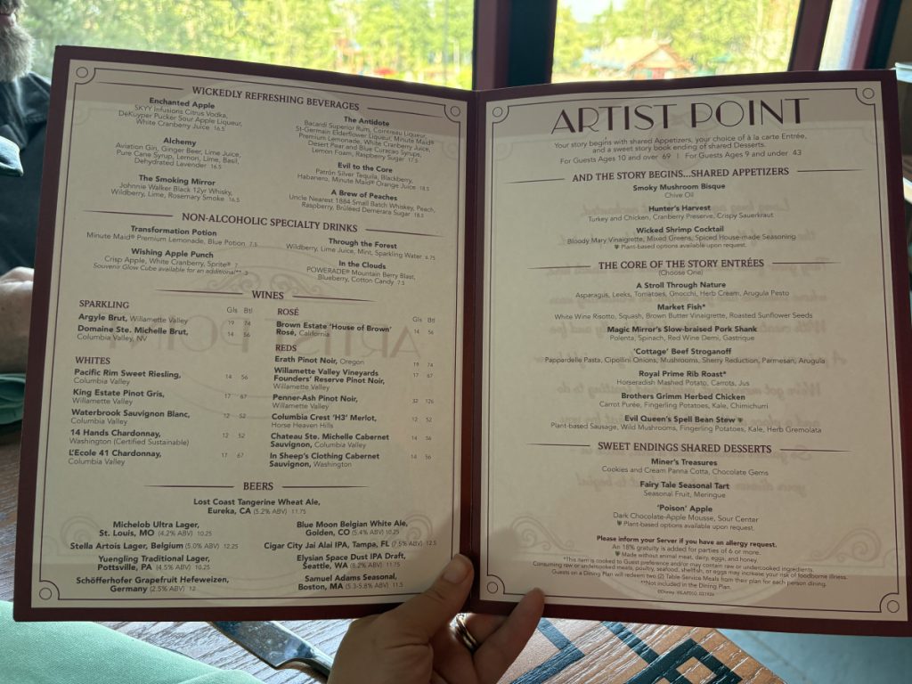 Storybook Dining dinner menu