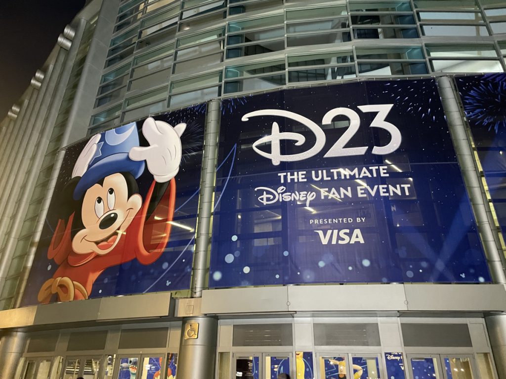 D23 ultimate fan event sign on the Anaheim Convention Center