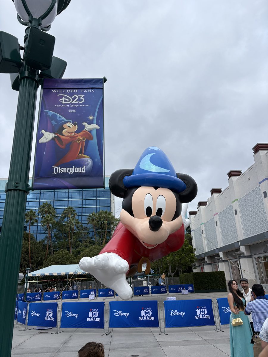 Sorcerer Mickey balloon from the Macy's parade in Downtown Disney for D23 the ultimate Disney fan event