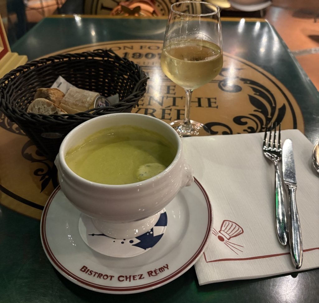 Seasonal soup and bread service at Bistrot Chez Remy
