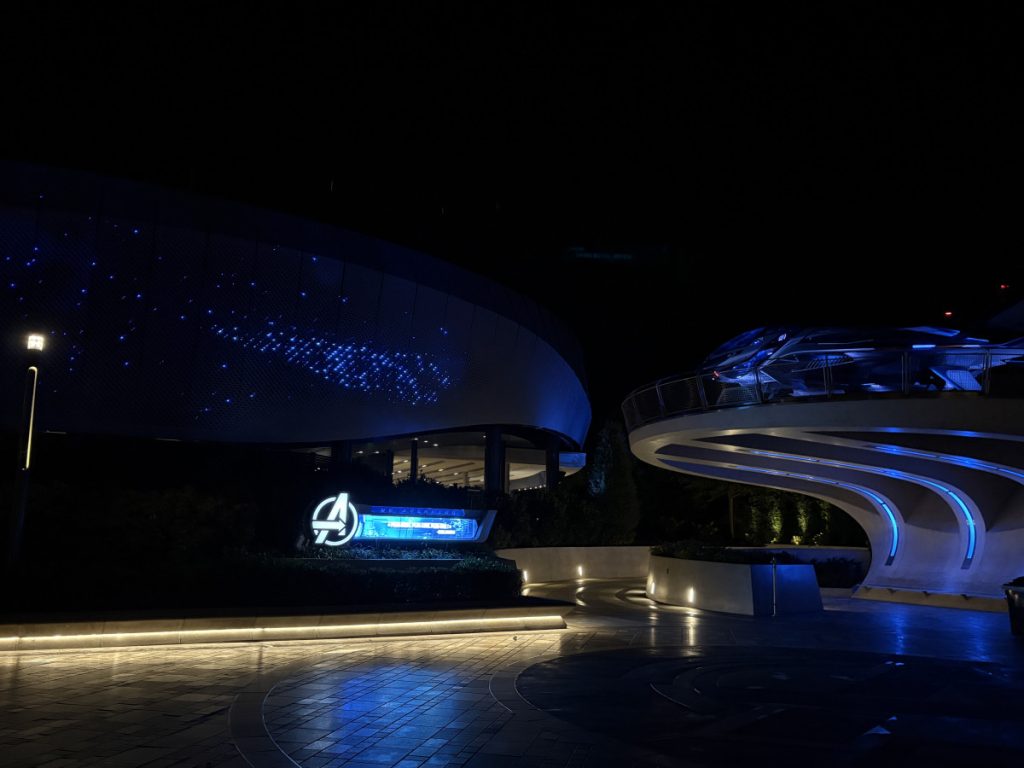 Avengers Campus in Disney Adventure World empty at night