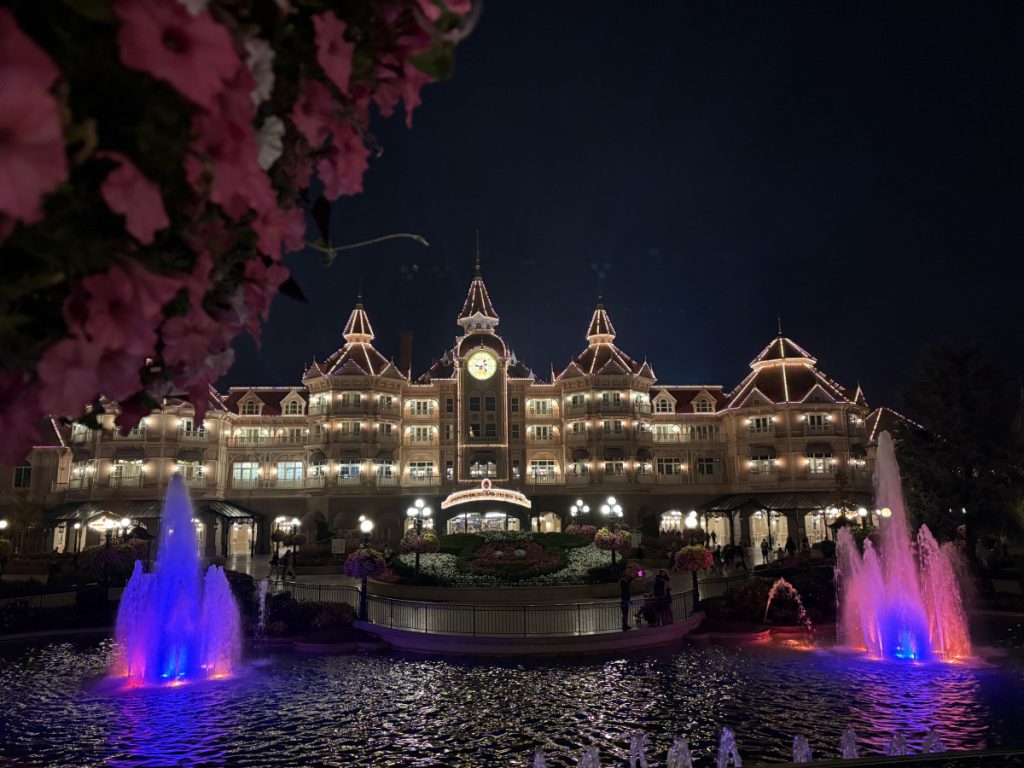 Disneyland Paris entrance at night