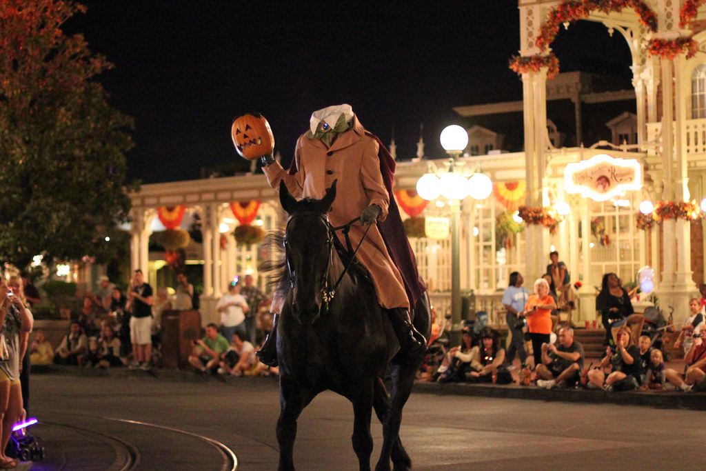 The headless horseman on Main Street in Magic Kingdom for Disney Spooky Season