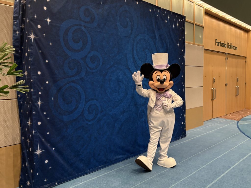 Mickey Mouse greeting guests to celebrate 55 years of Walt Disney World